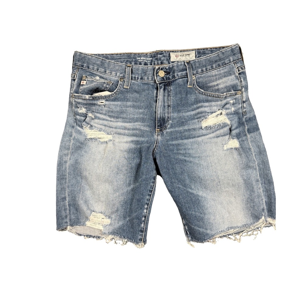AG Adriano Goldschmied Womens Distressed Denim Bermuda Shorts Blue Size 32R